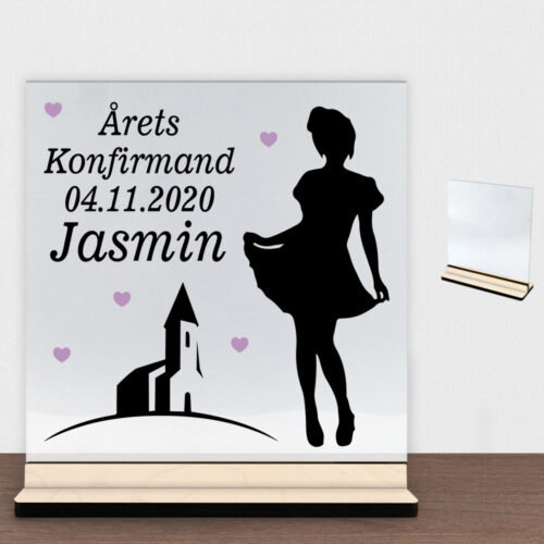 Konfirmation design 13 | Glasskilt inkl. fod (poppel krydsfinér)