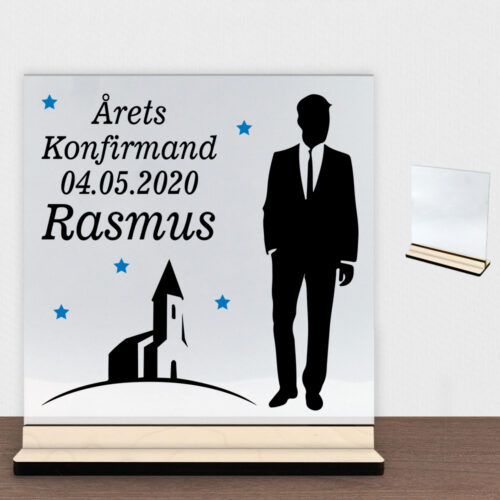 Konfirmation design 15 | Glasskilt inkl. fod (poppel krydsfinér)