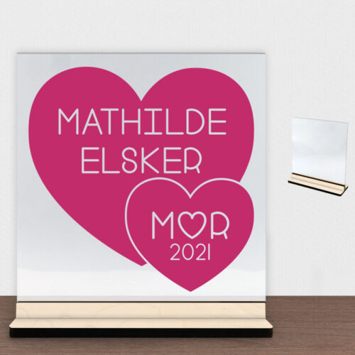 Elsker mor | Glasskilt inkl. fod (poppel krydsfinér)