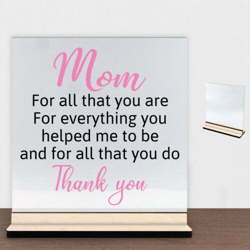 Mom thank you... | Glasskilt inkl. fod (poppel krydsfinér)