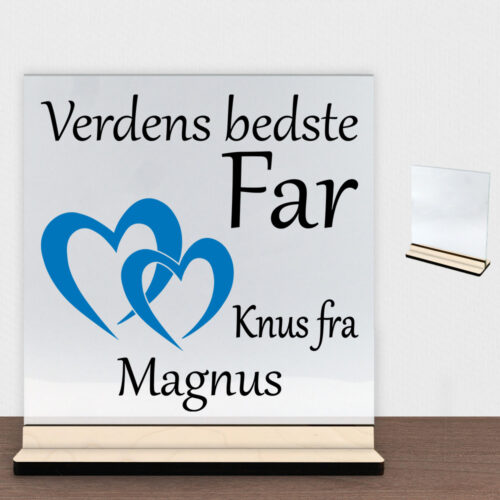 Verdens bedste far - design 2 | Glasskilt inkl. fod (poppel krydsfinér)