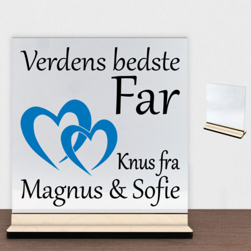 Alternative view of Verdens bedste far - design 2 | Glasskilt inkl. fod (poppel krydsfinér)