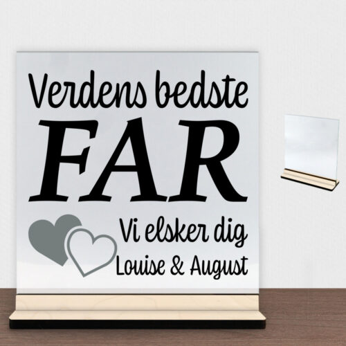 Alternative view of Verdens bedste far... - design 3 | Glasskilt inkl. fod (poppel krydsfinér)