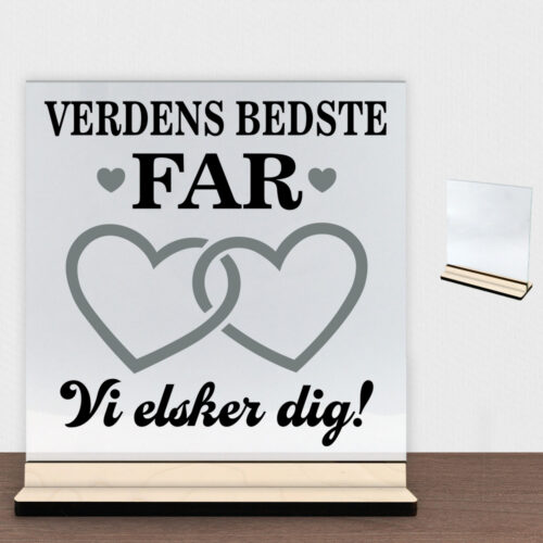 Alternative view of Verdens bedste far - design 4 | Glasskilt inkl. fod (poppel krydsfinér)