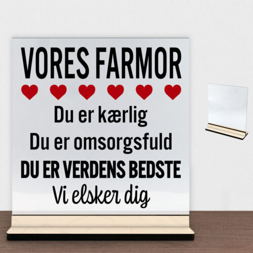Alternative view of Min farmor er verdens bedste | Glasskilt inkl. fod (poppel krydsfinér)