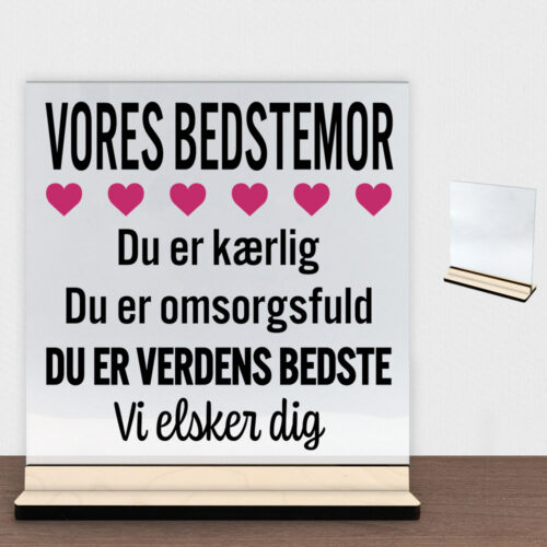 Alternative view of Min bedstemor er verdens bedste | Glasskilt inkl. fod (poppel krydsfinér)