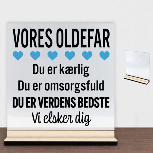 Alternative view of Min oldefar er verdens bedste | Glasskilt inkl. fod (poppel krydsfinér)