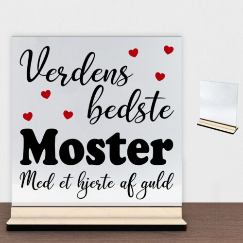 Verdens bedste moster - design 1 | Glasskilt inkl. fod (poppel krydsfinér)