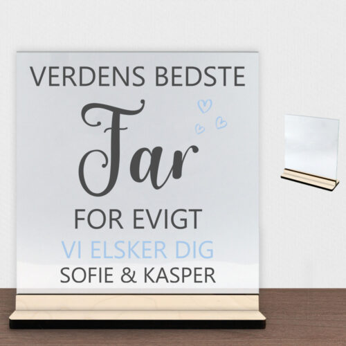 Alternative view of Verdens bedste far for evigt | Glasskilt inkl. fod (poppel krydsfinér)