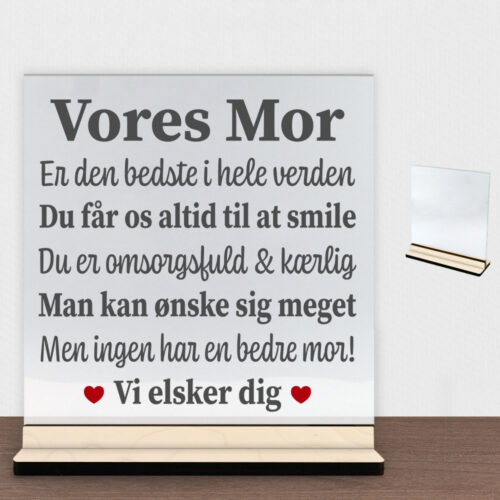 Alternative view of Min mor, den bedste i hele verden | Glasskilt inkl. fod (poppel krydsfinér)