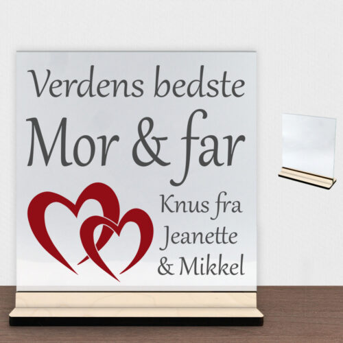 Alternative view of Verdens bedste mor & far | Glasskilt inkl. fod (poppel krydsfinér)