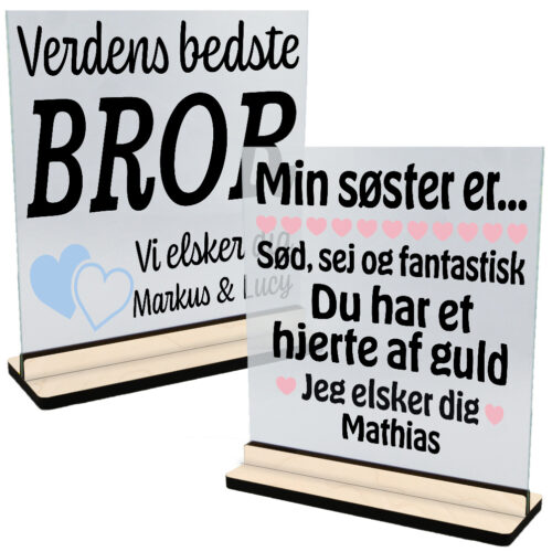 Børn, børnebørn & søskende | Glasskilte inkl. fod (poppel krydsfinér)