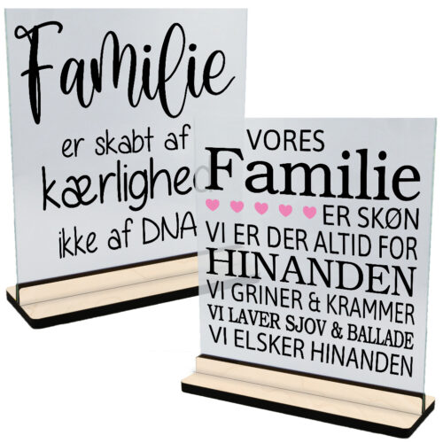 Familie | Glasskilte inkl. fod (poppel krydsfinér)