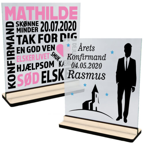 Konfirmation & nonfirmation | Glasskilte inkl. fod (poppel krydsfinér)