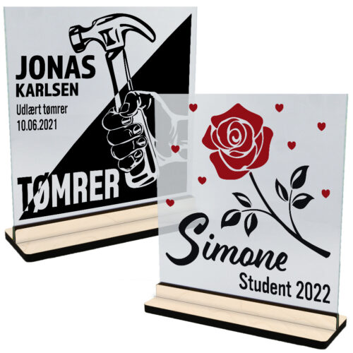 Student & erhverv | Glasskilte inkl. fod (poppel krydsfinér)