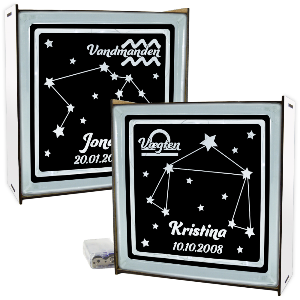 Stjernetegn "look at the stars" | Lyssten-serie med ramme (farvet overflade)