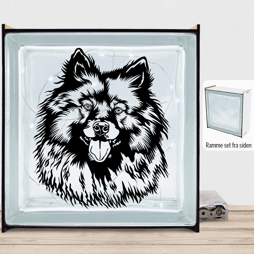 DogFace Keeshond | Lyssten med ramme (farvet overflade)