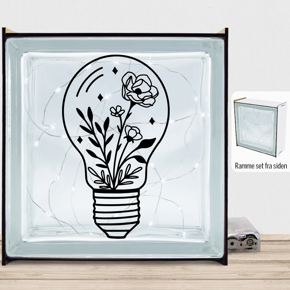 Floral lightbulb design 1 | Lyssten med ramme (farvet overflade)