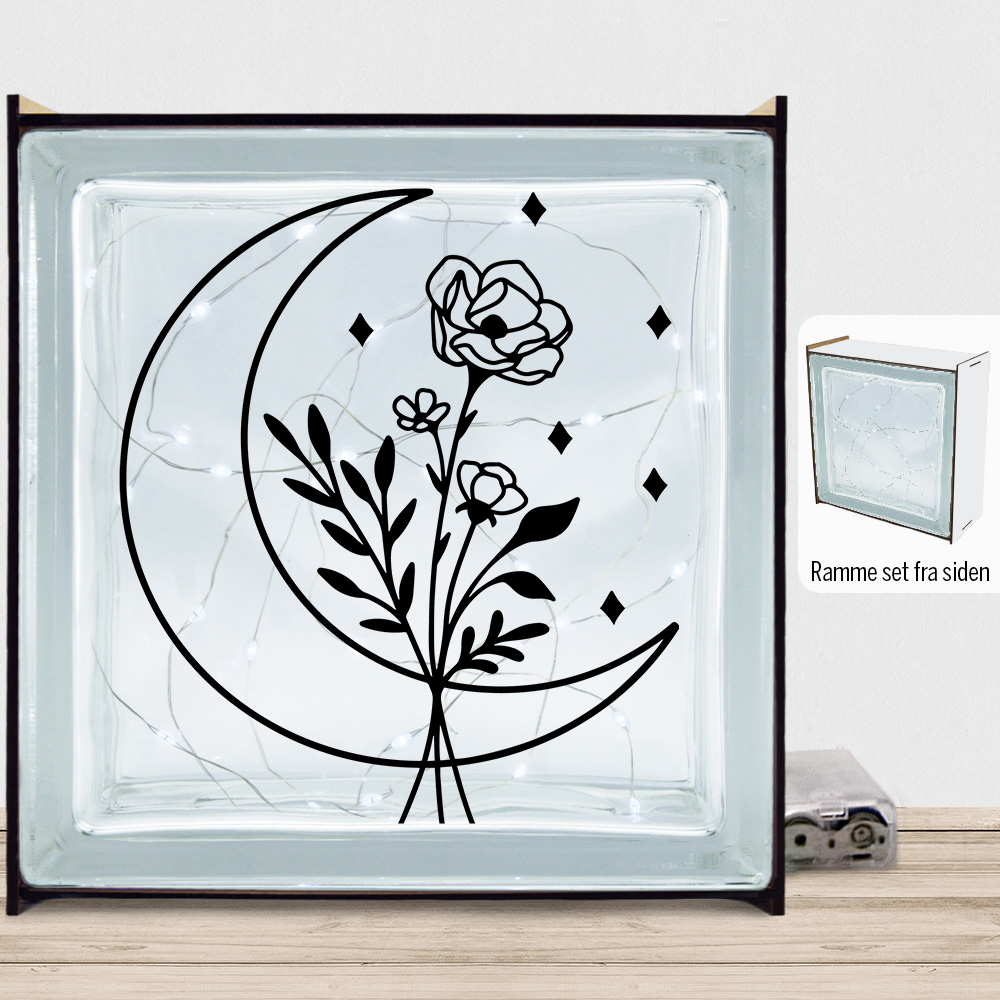 Floral moon design 1 | Lyssten med ramme (farvet overflade)