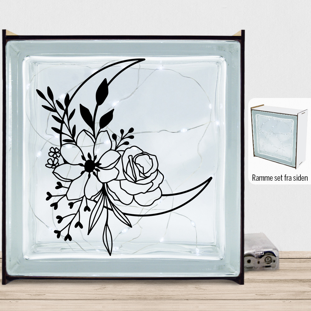 Floral moon design 2 | Lyssten med ramme (farvet overflade)