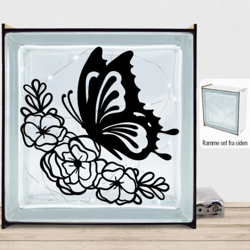 Butterfly with flowers design 1 | Lyssten med ramme (farvet overflade)
