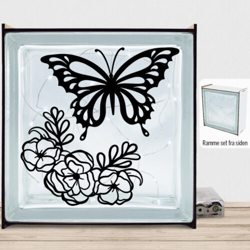 Butterfly with flowers design 2 | Lyssten med ramme (farvet overflade)