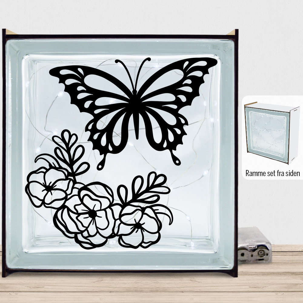 Butterfly with flowers design 2 | Lyssten med ramme (farvet overflade)