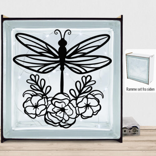 Dragonfly with flowers | Lyssten med ramme (farvet overflade)
