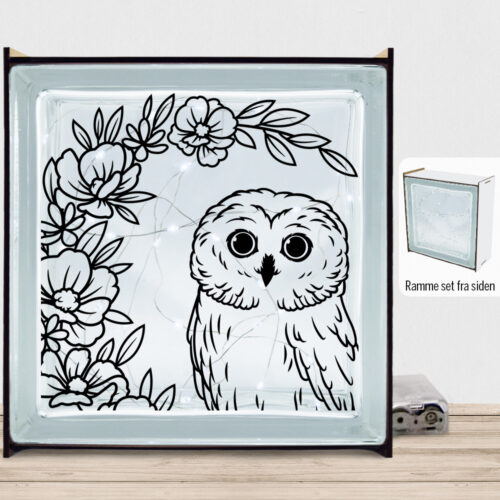 Ugle m. blomster design 1 | Lyssten med ramme (farvet overflade)
