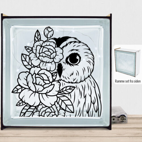 Ugle m. blomster design 2 | Lyssten med ramme (farvet overflade)