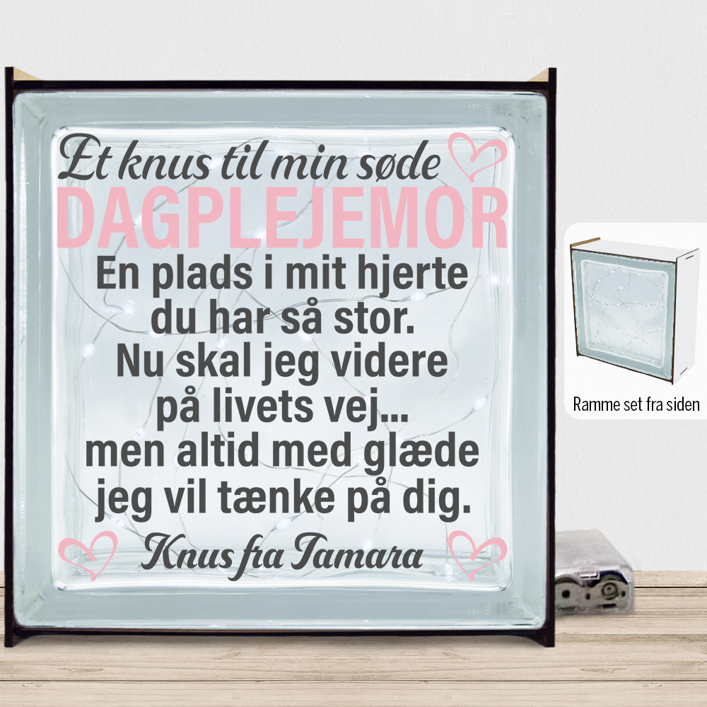 Et knus til min søde dagplejemor | Lyssten med ramme (farvet overflade)