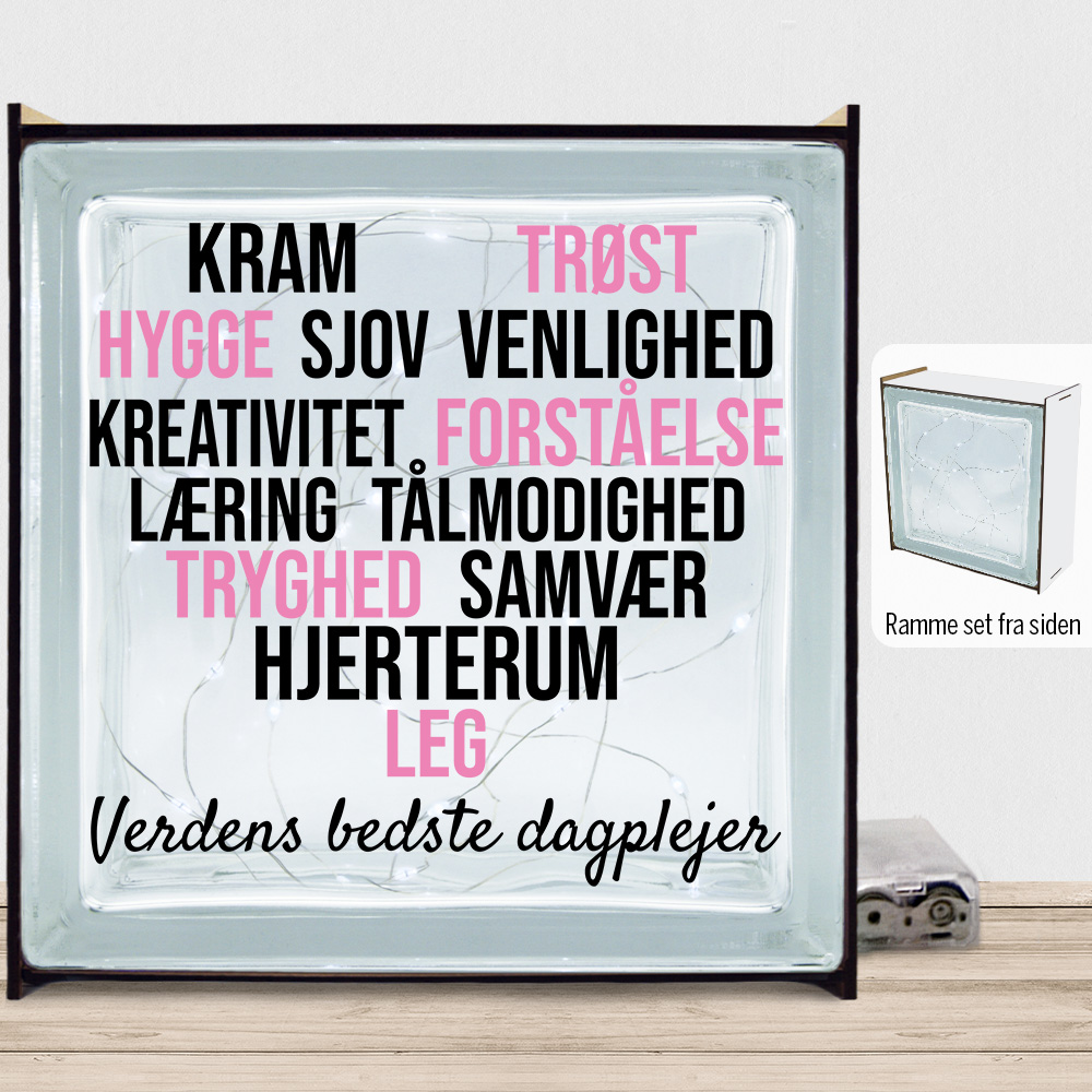 Kram, hygge & sjov - dagplejer | Lyssten med ramme (farvet overflade)