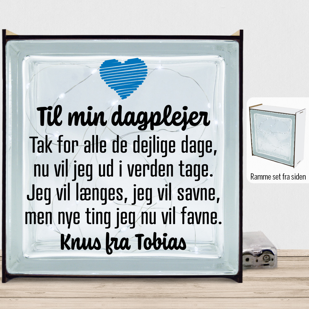 Til min dagplejer | Lyssten med ramme (farvet overflade)