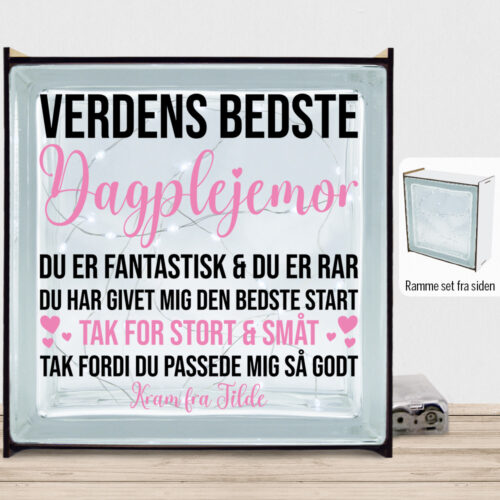 Du er fantastisk & du er rar - dagplejemor | Lyssten med ramme (farvet overflade)