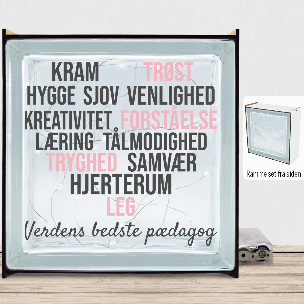 Kram, hygge & sjov - pædagog | Lyssten med ramme (farvet overflade)