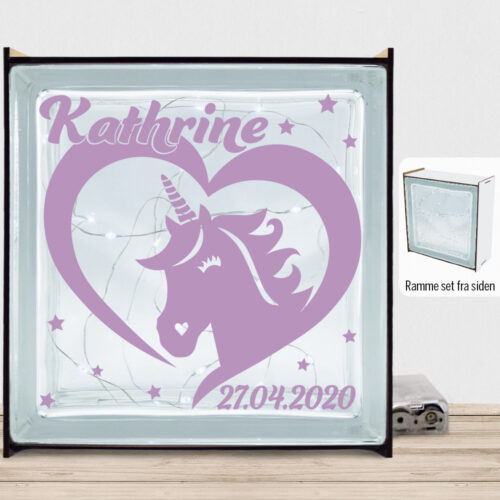 Enhjørning design 2 | Lyssten med ramme (farvet overflade)