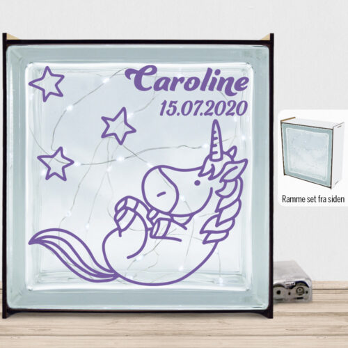 Enhjørning design 4 | Lyssten med ramme (farvet overflade)