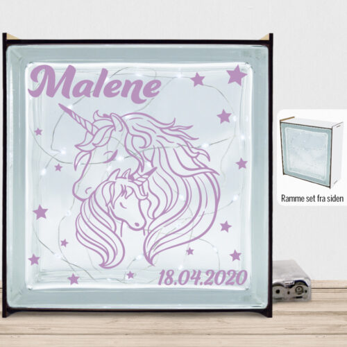 Enhjørning design 9 | Lyssten med ramme (farvet overflade)