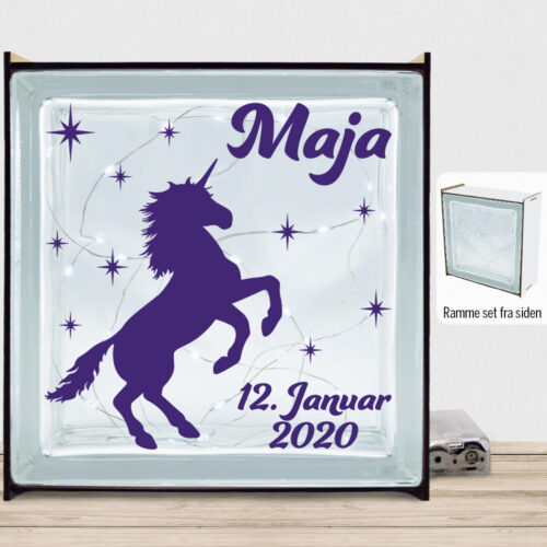 Enhjørning design 10 | Lyssten med ramme (farvet overflade)