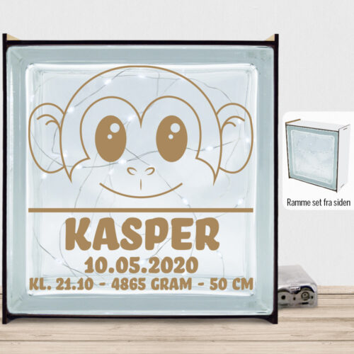 Aben Alfred m. fødselsdata | Lyssten med ramme (farvet overflade)