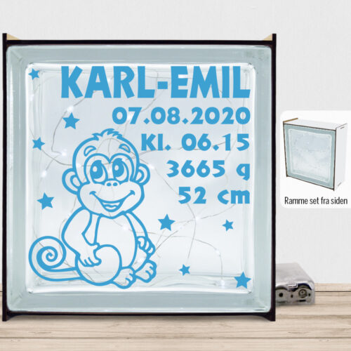 Aben Alvin m. fødselsdata | Lyssten med ramme (farvet overflade)