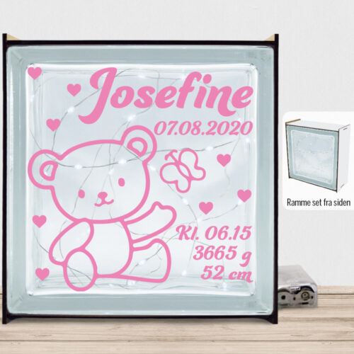 Bamsen Bimmer m. fødselsdata | Lyssten med ramme (farvet overflade)