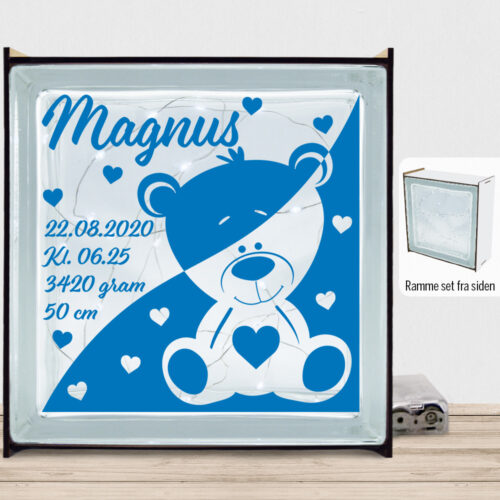 Bamsen Bailey m. fødselsdata | Lyssten med ramme (farvet overflade)