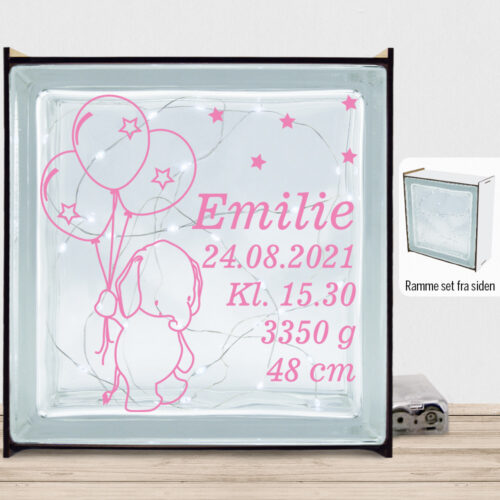 Elefanten Elaf m. fødselsdata | Lyssten med ramme (farvet overflade)