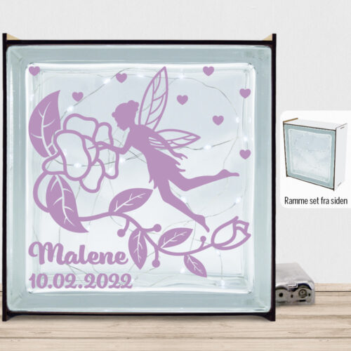 Flowering Fairy design 1 m. eget navn & dato | Lyssten med ramme (farvet overflade)