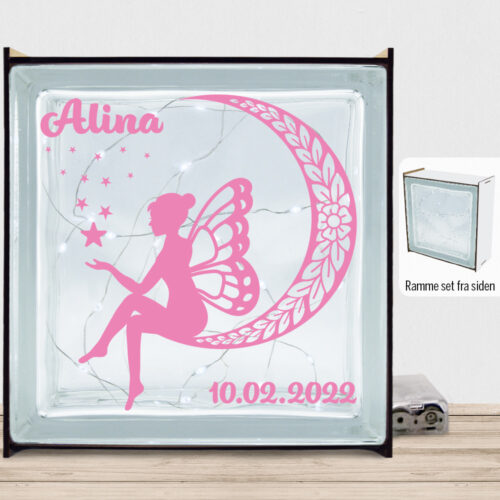 Flowering Fairy design 2 m. eget navn & dato | Lyssten med ramme (farvet overflade)