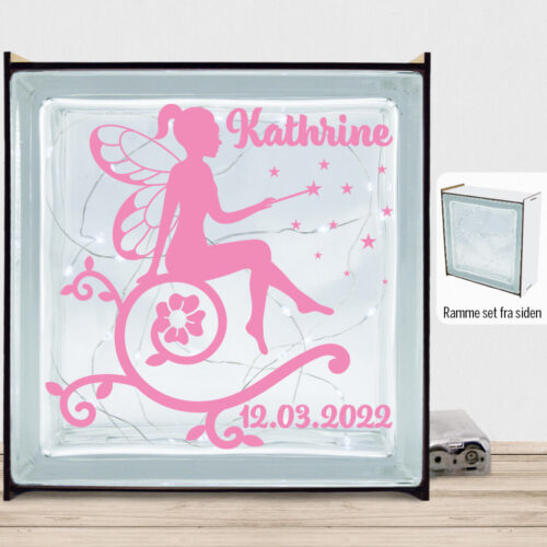 Flowering Fairy design 10 m. eget navn & dato | Lyssten med ramme (farvet overflade)