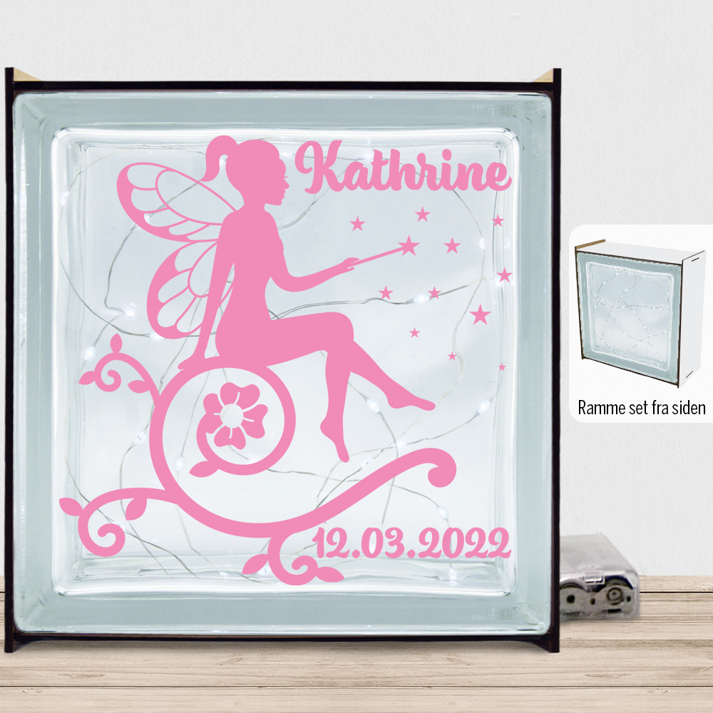 Flowering Fairy design 10 m. eget navn & dato | Lyssten med ramme (farvet overflade)