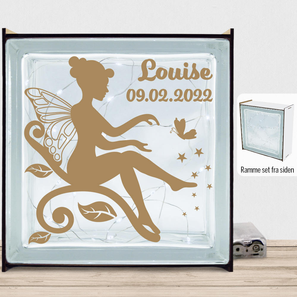 Flowering Fairy design 11 m. eget navn & dato | Lyssten med ramme (farvet overflade)