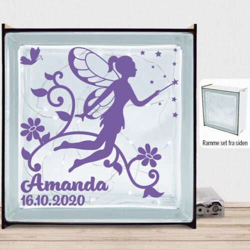 Flowering Fairy design 12 m. eget navn & dato | Lyssten med ramme (farvet overflade)